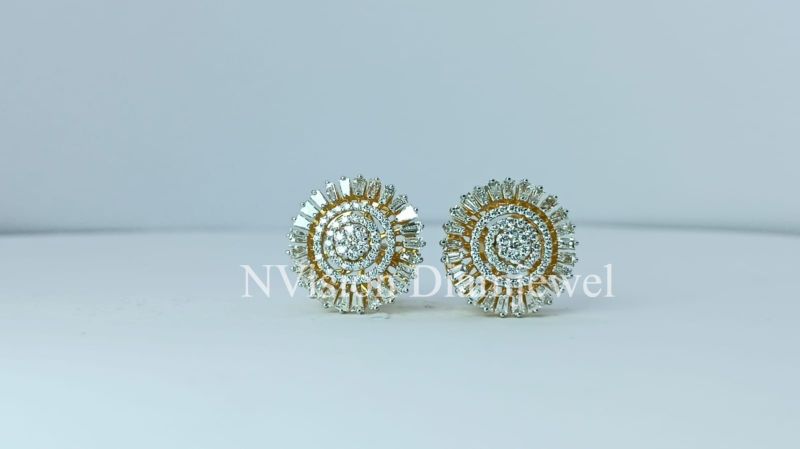 natural round baguette diamond flower earrings