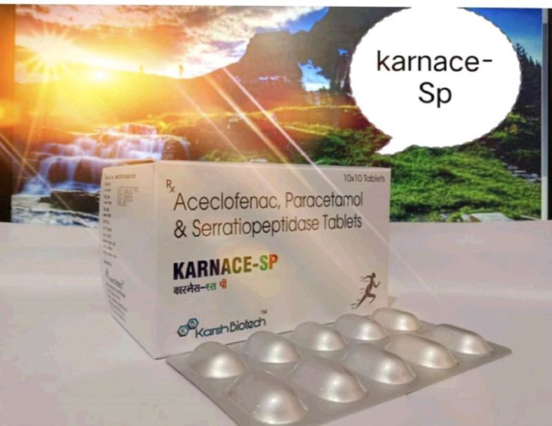 Aceclofenac, Paracetamol and Serratiopeptidase Tablets, Packaging Type : Blister