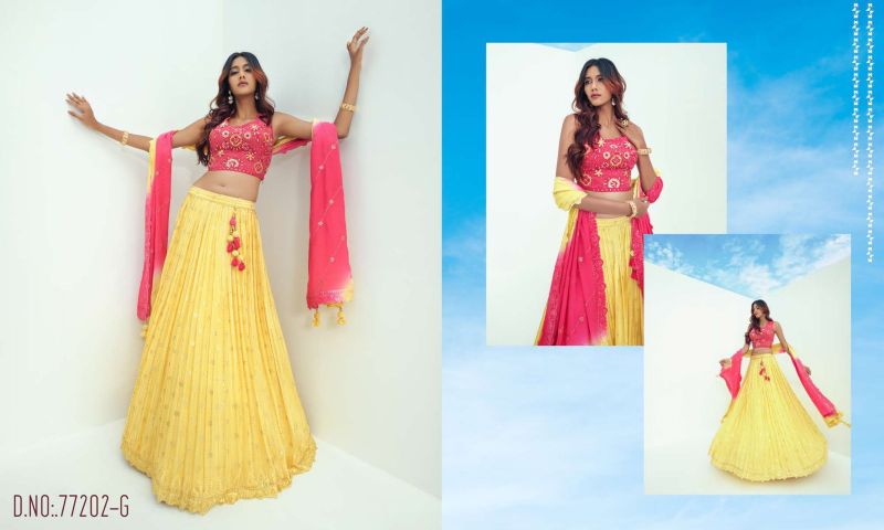 Ladies Yellow & Pink Chiffon Silk Lehenga Choli