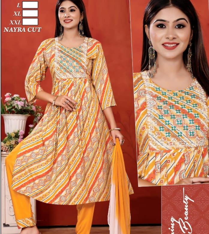 Regular Fit Stitched 3/4th Sleeve Orange Printed Naira Cut Suit, Size : Large, XL, XXL