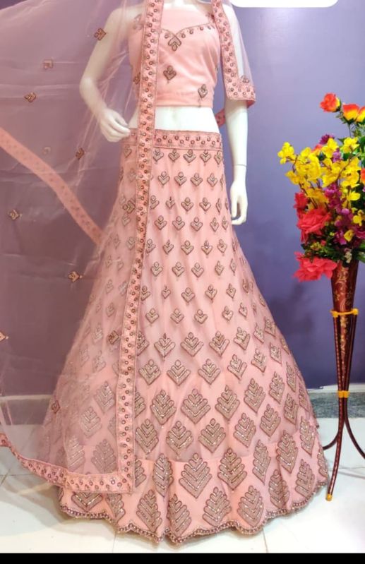 Party Wear Baby Pink Net Lehenga Choli