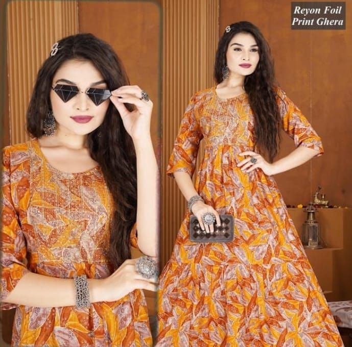 Rayon Foil Printed Ghera Kurti, Occasion : Casual Wear