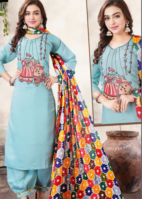 Sky Blue Ladies Afghani Salwar Suit, Size : Large, XL
