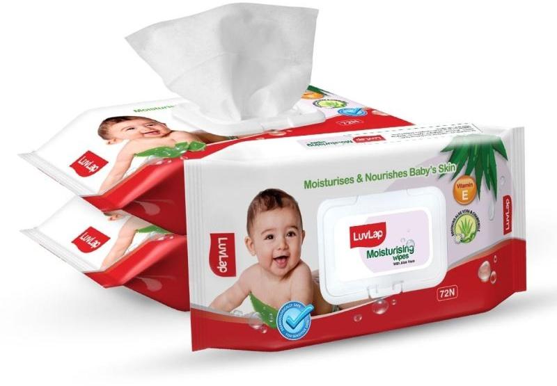 Rectangular Cotton Luvlap Baby Wipes, Feature : Anti Bacterial, Disposable