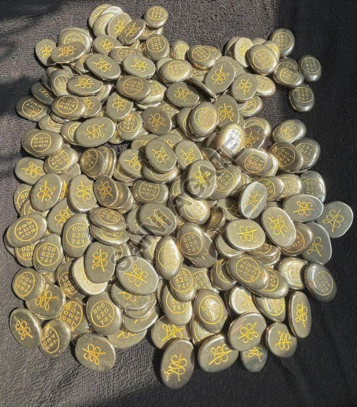 Saini Agate Pyrite Zibu Coin, Color : Golden