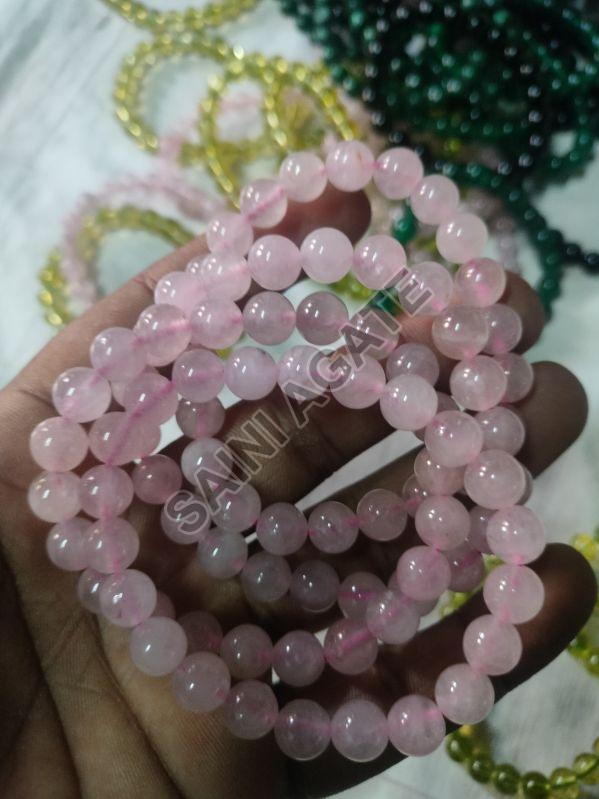 Saini Agate Round Polished Rose Quartz Bracelet, Color : Pink