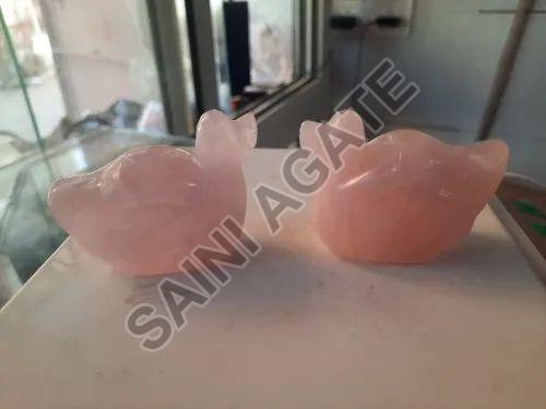 Pink Solid Polished Saini Agate Rose Quartz Puffy Duck, for Decoration