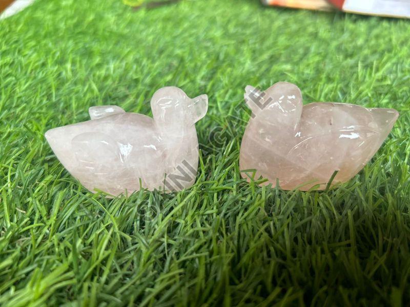 Pink Solid 200 Gams Polished Crystal Stone Rose Quartz Duck Set, For Healing Reki Maditation