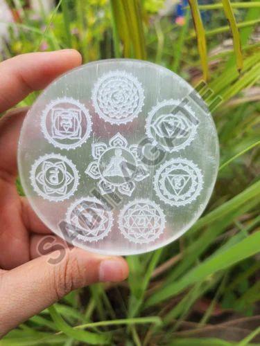 Saini Agate Crystal Stone Selenite Carving Plate For Healing, Reki, Meditation