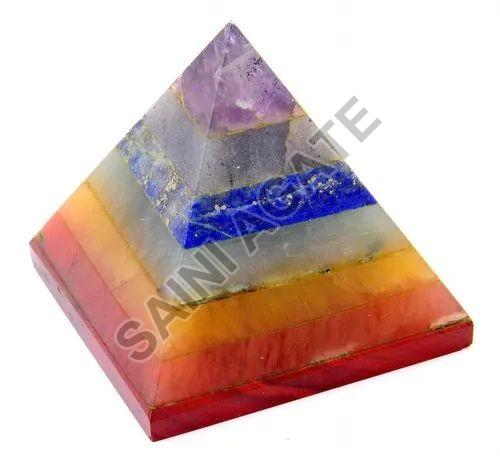 Multicolor Saini Agate Stone Seven Chakra Pyramid, for Home