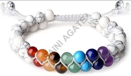 Round Agate Stone Seven Chakras Healing Bracelet, Color : Multicolor