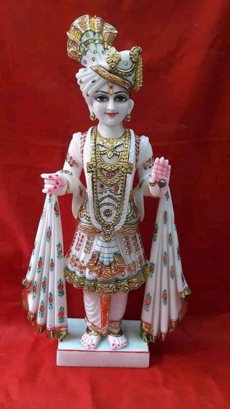 Marble Swami Narayan Statue, for home temple school office, Color : white, white