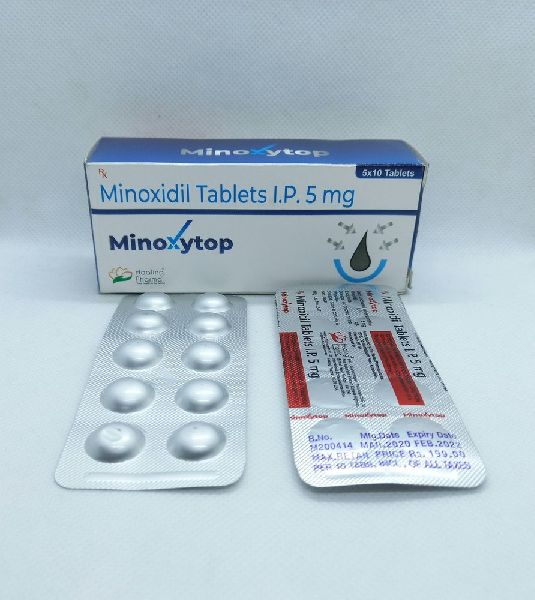 Minoxytop Minoxidil 5mg Tablet, for Clinical, Hospital, Personal, Packaging Type : Pack