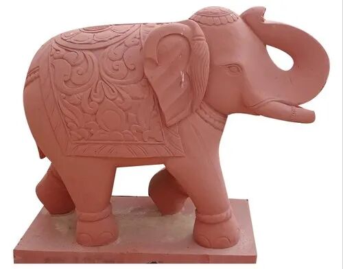 Red Sandstone Elephant Sculpture, for Home Decoration