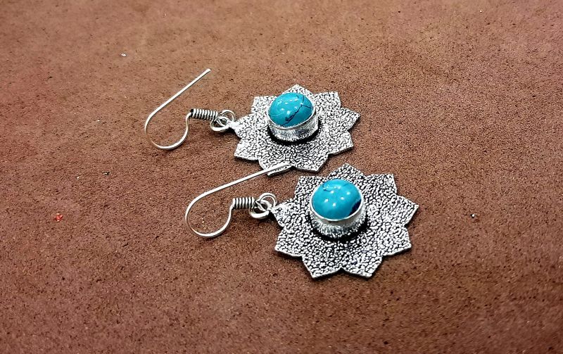 Polished Metal Handcrafted Turquoise Gemstone Earrings, Style : Modern