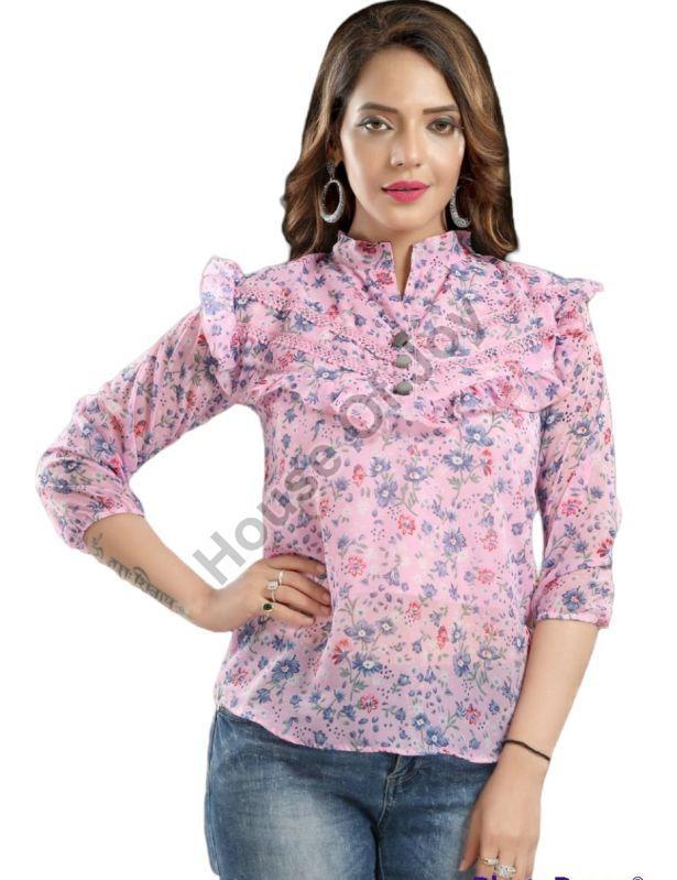 Printed Ladies Chiffon Top, Occasion : Casual Wear