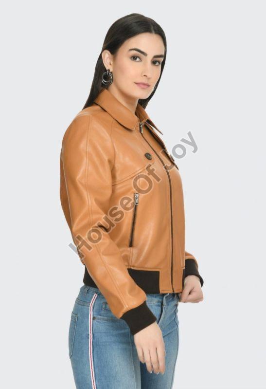 Plain Ladies Leather Bomber Jacket, Occasion : Casual Wear