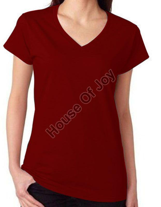 Plain Ladies V Neck T-Shirt, Occasion : Casual Wear