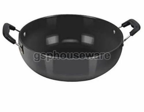 Black Hard Anodized Deep Kadhai, for Cooking, Feature : Light Weight, Fine Finished