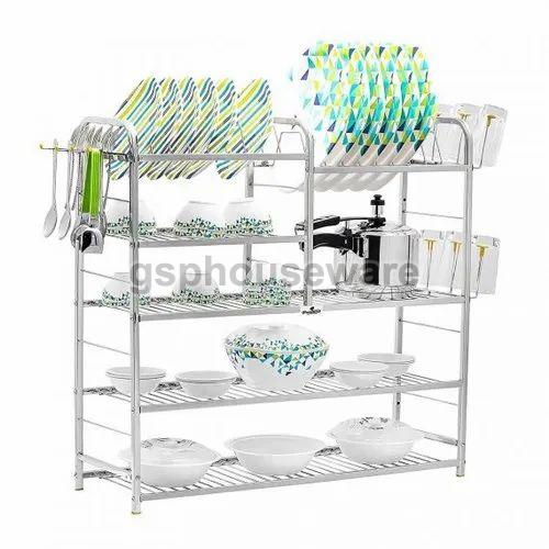 Silver Stainless Steel Dish Rack, Size : 31x24 Inch