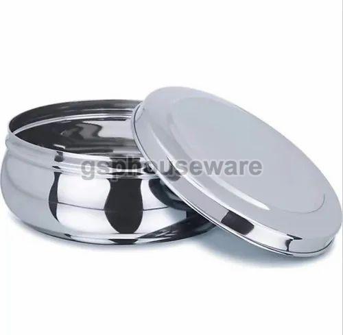Silver Round Stainless Steel Puri Dabba