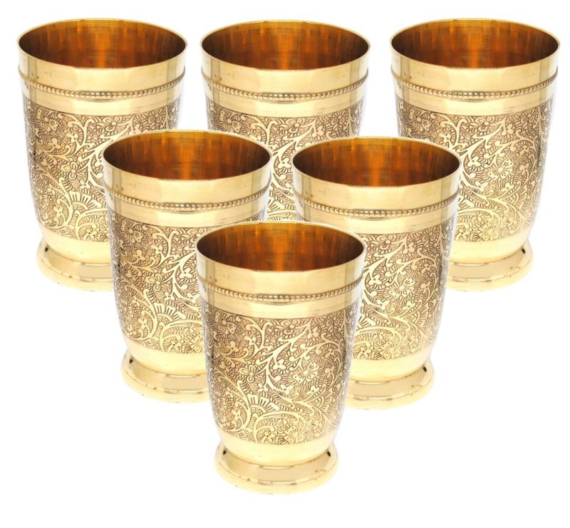 Golden Polished Brass Glasses, Shape : Round