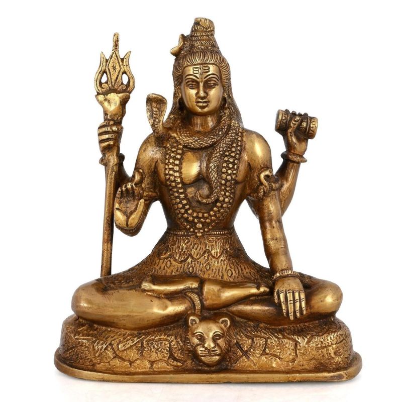 Golden Polished Brass Shiva Statue, for Temple, Interior Decor, Home, Packaging Type : Thermocol Box