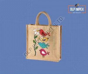Bird Hand Painted Jute Bag, Handle Type : Loop Handle