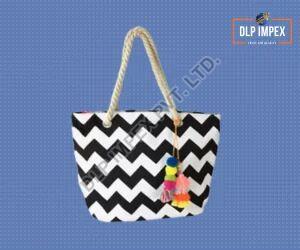 Black & White Jute Beach Bag, Handle Type : Loop Handle