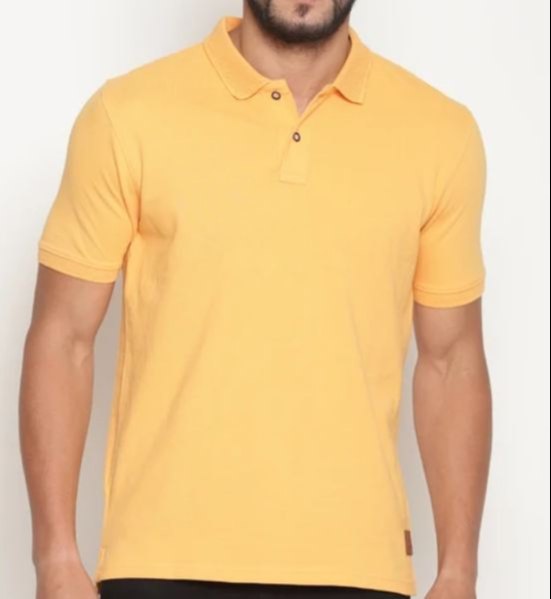 Yellow Half Sleeves Plain Mens Cotton Collar T-Shirt, Occasion : Casual Wear, Party Wear