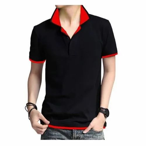 Half Sleeves Cotton Mens Double Collar T-Shirt, Occasion : Casual Wear, Party Wear