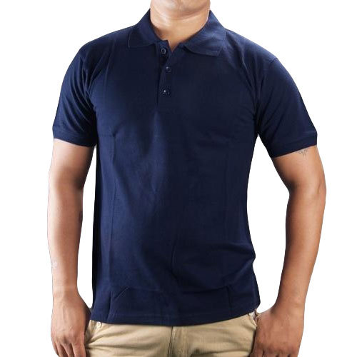 Half Sleeves Mens Navy Blue Collar T-Shirt, Occasion : Party Wear