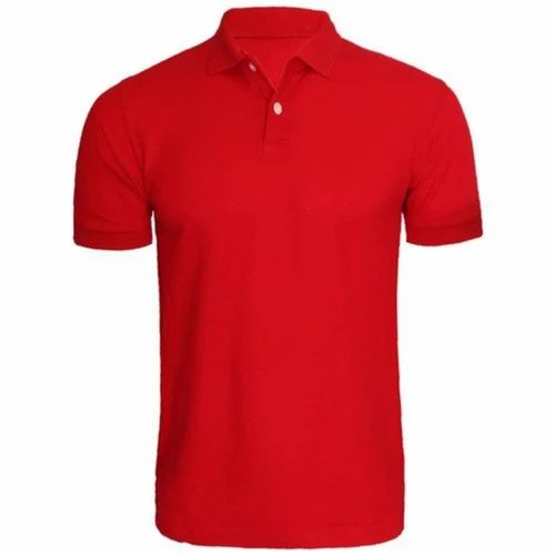 Red Half Sleeves Cotton Mens Plain Collar T-Shirt, Occasion : Casual Wear