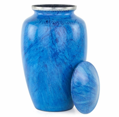 Round Polished Blue Aluminium Cremation Urn, Style : American Style