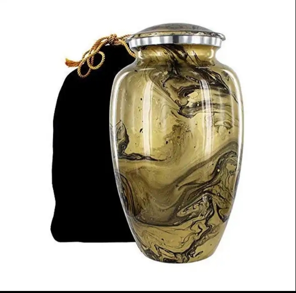Golden Desert Storm Aluminium Cremation Urn, for Store Human Ashes, Shape : Round