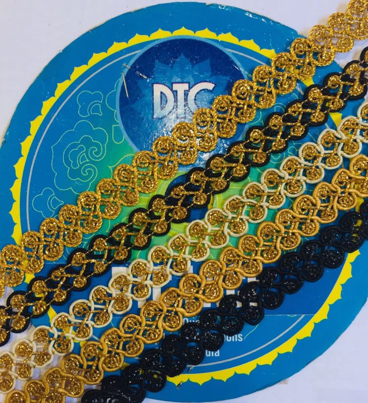Yellow zari lace, for Garments, Feature : Attractive Designs, Easily Washable, Embroidered