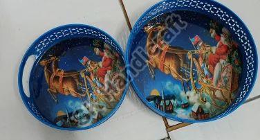 Multicolor Round Printed Metal Pichwai Tray Set, for Gifting Purpose