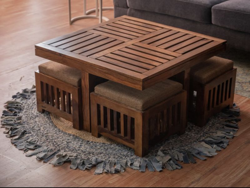 Shamiso Arts Polished Sheesham coffee table set, for Living Room, Color : Brown