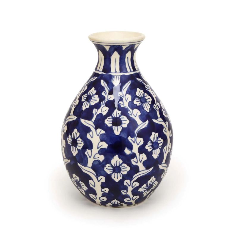Polished Blue Pottery Ceramic Vase, for Home Decor, Style : Antique