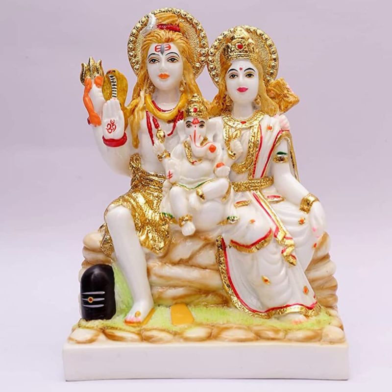 Gold Plated Shiv Parvati Marble Statue, Packaging Type : Thermocol Box