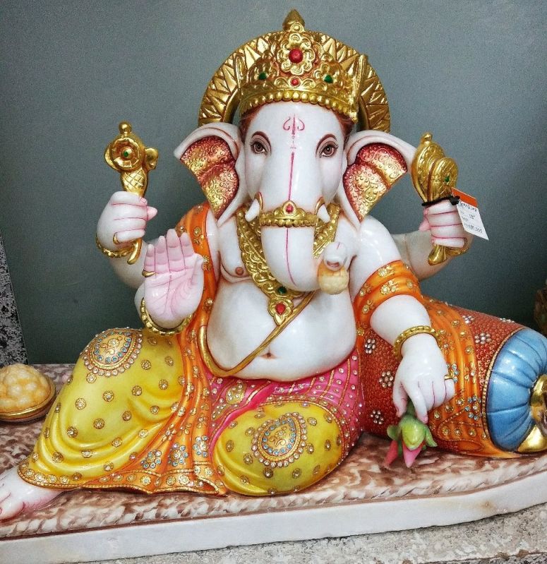 Multicolor Marble Lord Ganesh Statue, for Religious Purpose, Packaging Type : Thermocol Box