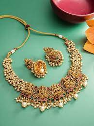 Gold Plated Brass Necklace Set, Style : Antique