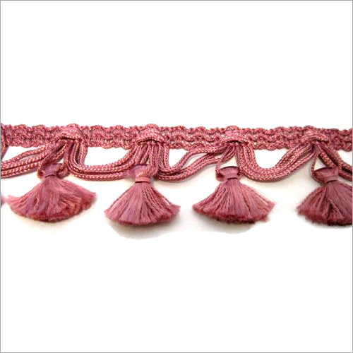 Chirag Handicrafts Silk Plain Loop Tassel Fringe, for Garment, Decoration, etc, Size : 100 Meter Length