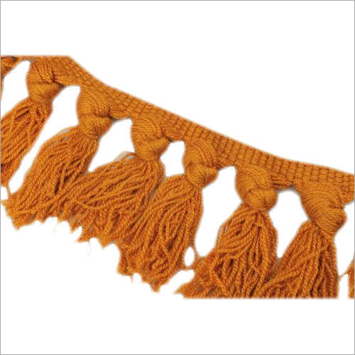 Chirag Handicrafts Brown Plain Yarn Tassel Fringe, for Garment, Decoration, etc, Size : 100 Meter Length