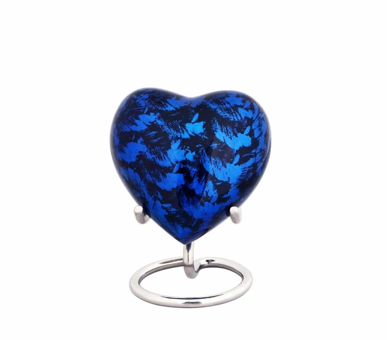 Blue Leaf Heart Shaped Cremation Urn, Style : Modern