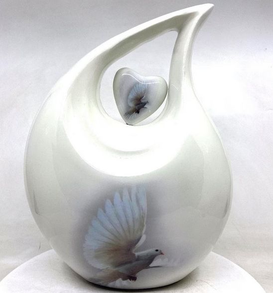 White Dove Tear Drop Cremation Urn, Style : Modern