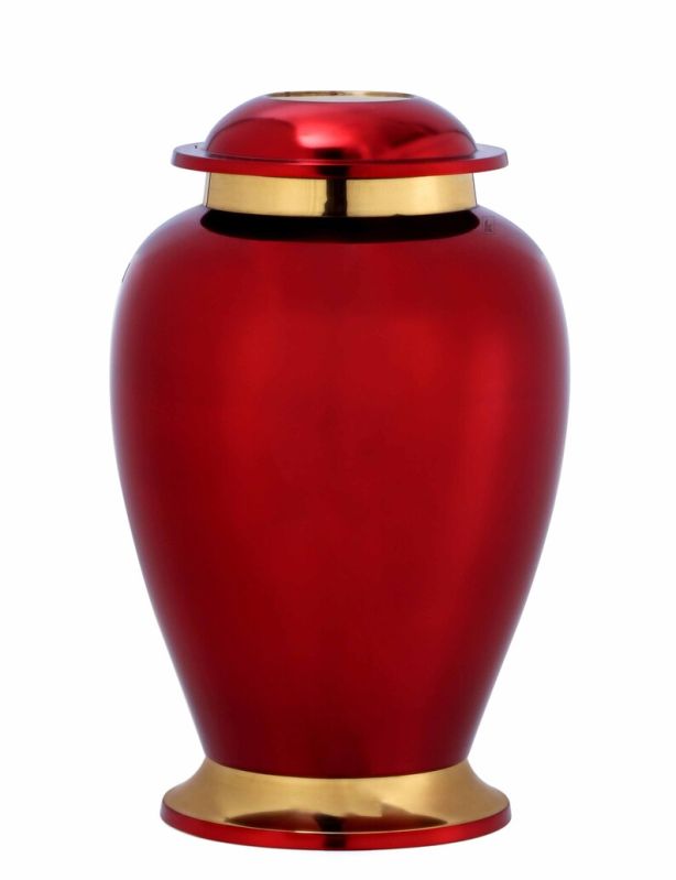 Red Plain Polished Brass Elegant Round Cremation Urn