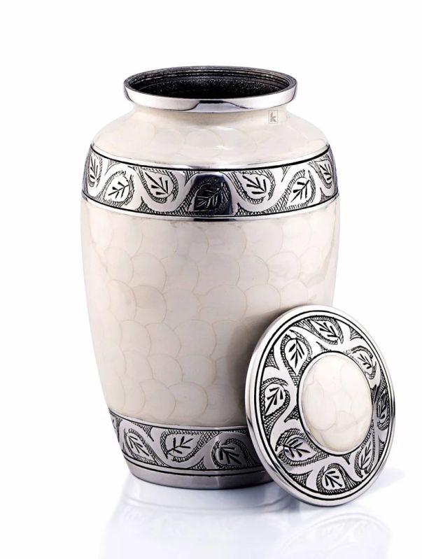 Polished Brass Enameled Round Cremation Urn, Style : Modern