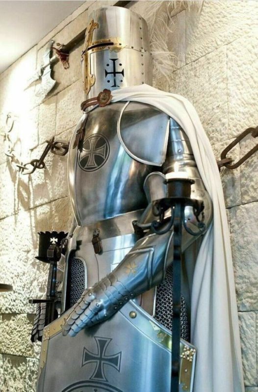 Grey Polished Stainless Steel Medieval Templar Armor Suit, Gender : Male