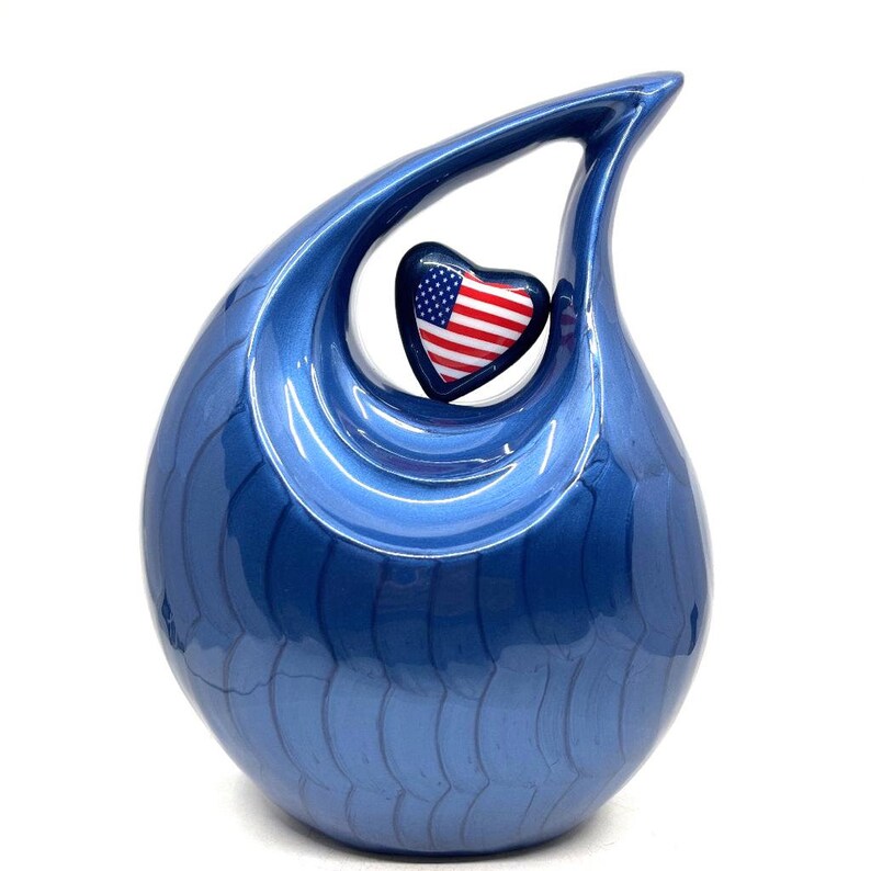 Blue Patriotic Tear Drop Cremation Urn, Style : Modern